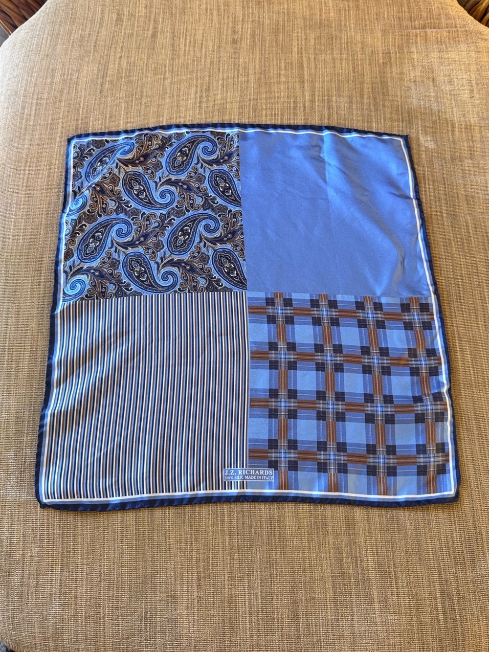 J.Z. Richards Blue 100% Silk Pocket Square